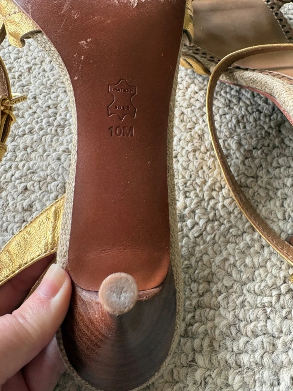 Tory Burch Aileen Gold Metallic Cutout Heels Sandals Sz 10 Glam Chic